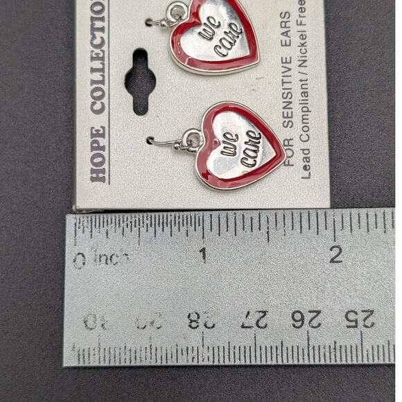 Hope Collection Heart Earrings Dangle Silver Tone Sensitive Nickel Free We Care - Picture 4 of 5